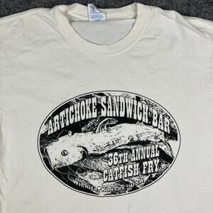 Port & Company T-Shirt Mens Size M White Catfish Fry Graphic Short Sleeve Tee